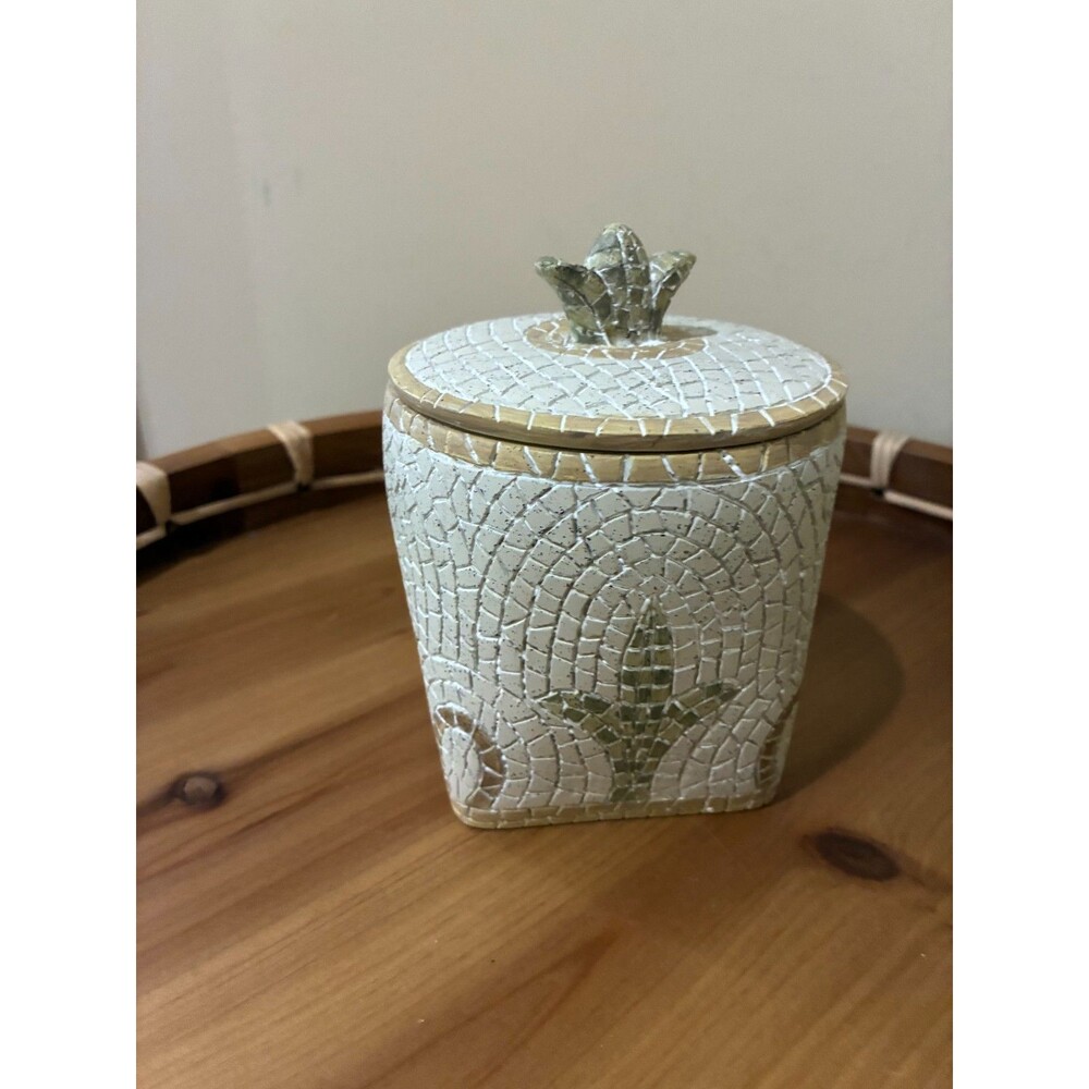 Vintage Croscill Torino Lidded Storage Container Mosaic Mediterranean Style